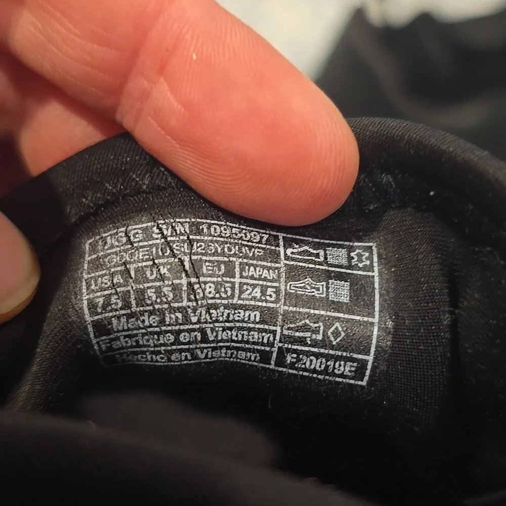 Like New UGG Black Slip-On Shoes with Logo Strap